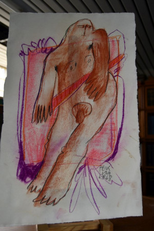 Unbetitelte Pastellkreidezeichnung.