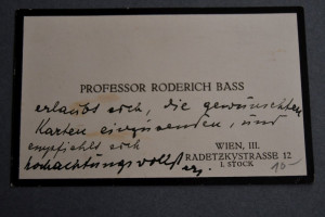 Visitenkarte mit handschriftlicher Notiz des Ko...