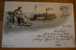 Litho. Gruss von der Mosel. Moseldampfer.