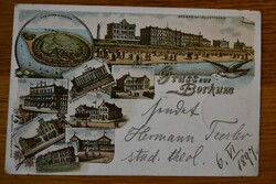 Litho. Gruss aus Borkum. Strand mit Leuchtthurm...