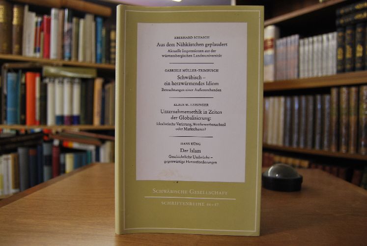 Eberhard Schaich Aus dem Nähkästchen geplaudert. Aktuelle Impressionen aus der württembergischen Landesuniversität. Gabriele Müller-Trimbusch Schwäbisch-ein herzerwärmendes Idiom. Betrachtungen einer Außenstehenden. Klaus M. Leisinger Unternehmensethik in Zeiten der Globalisierung Idealistische Verirrung, Wettbewerbsnachteil oder Marktchance? Hans Küng Der Islam. Geschichtliche Umbrüche-gegenwärtige Herausforderungen.