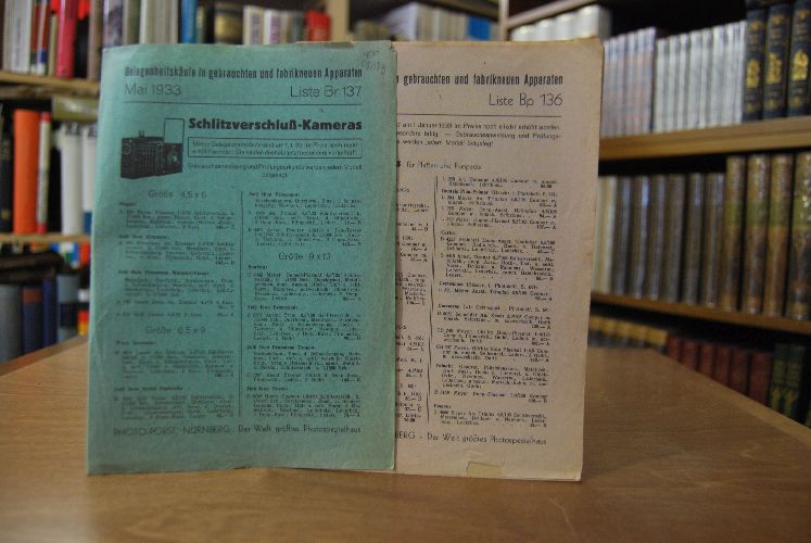 Photo-Porst. Gelegenheitskäufe in gebrauchten und fabrikneuen Apparaten. April 1933 Liste Br 136 8 S. Liste Bp 136 S. 1,2+7,8. Liste Br 137 Mai 1933 S. 1,2+ 7,8.