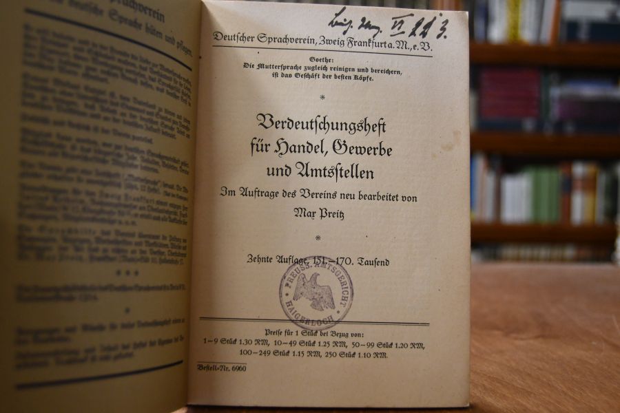 Verdeutschungsheft für Handel, Gewerbe und Amtsstellen.