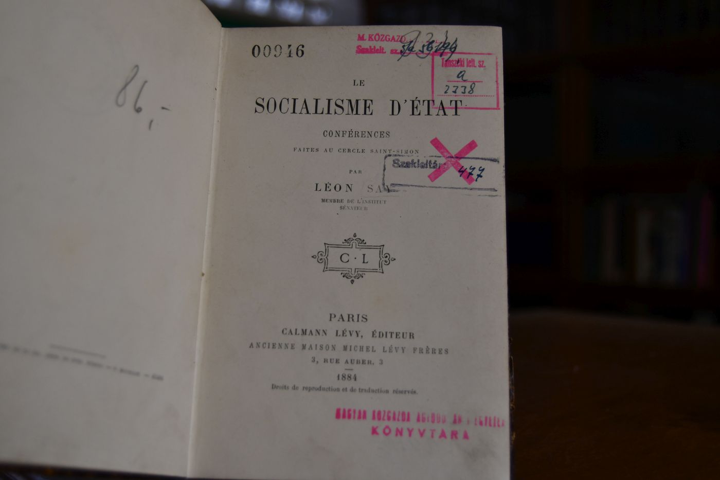 Le Socialisme d`etat. Conferences faites au cercle Saint-Simon.