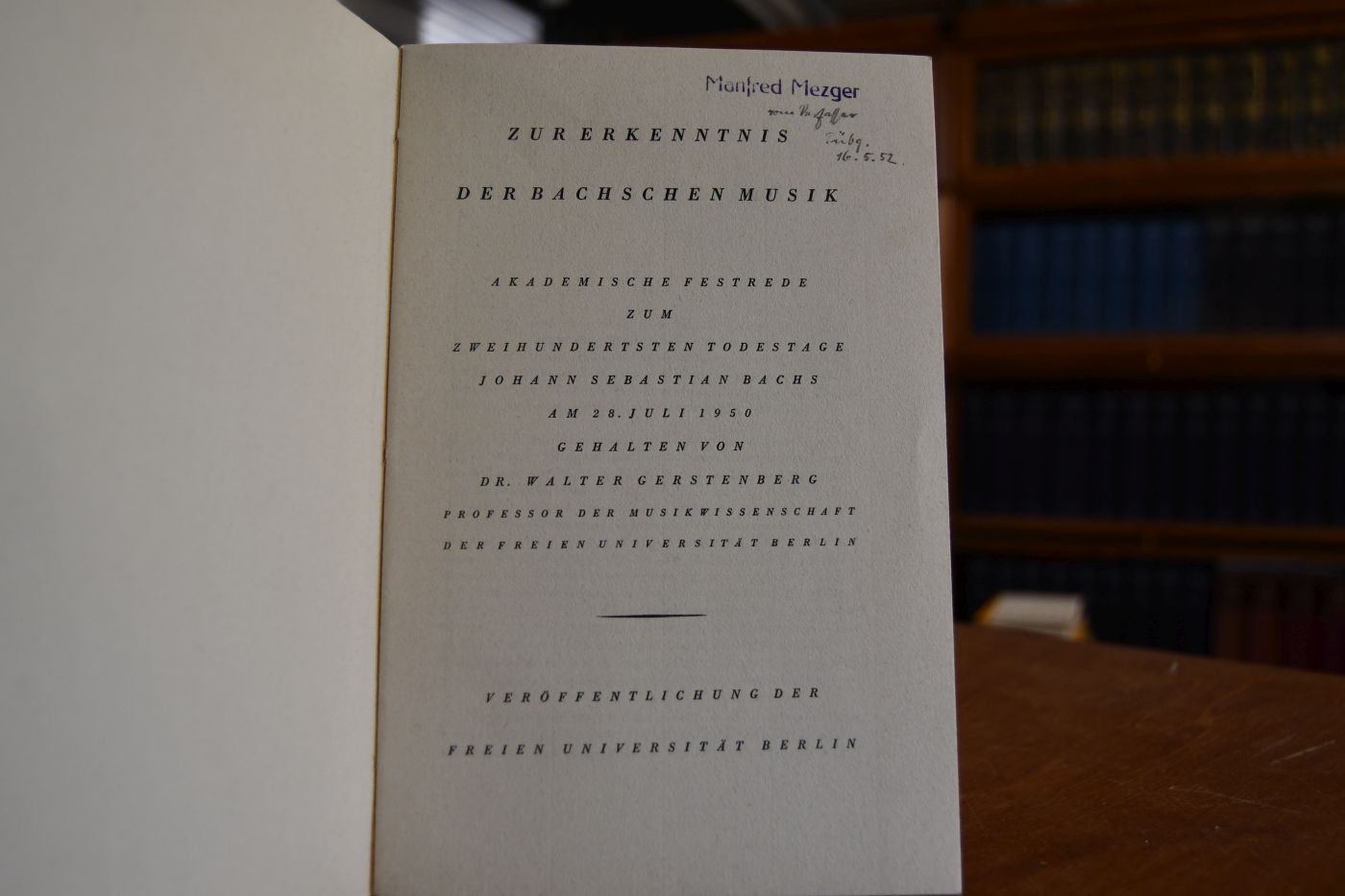 Zur Erkenntnis der Bachschen Musik. Akademische Festrede zum zeihundertsten Todestage Johann Sebastian Bachs am 28. Juli 1950 gehalten.