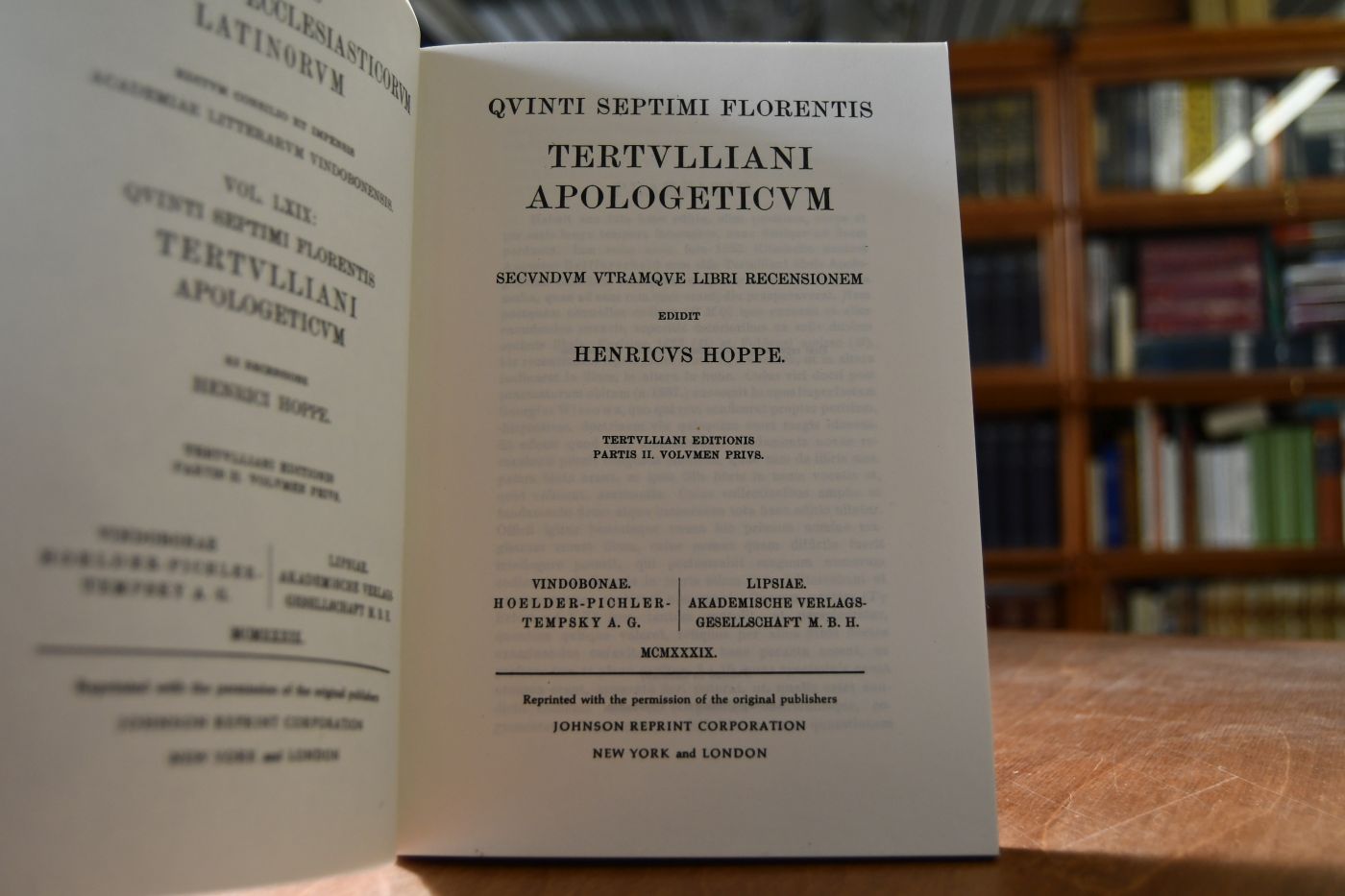 Quinti Septimi Florentis Tertvlliani Apologeticvm secvnvm vtramque libri recensionem editit Henricus Hoppe. Tertvlliani editionis, Partis II, Volumen privs.