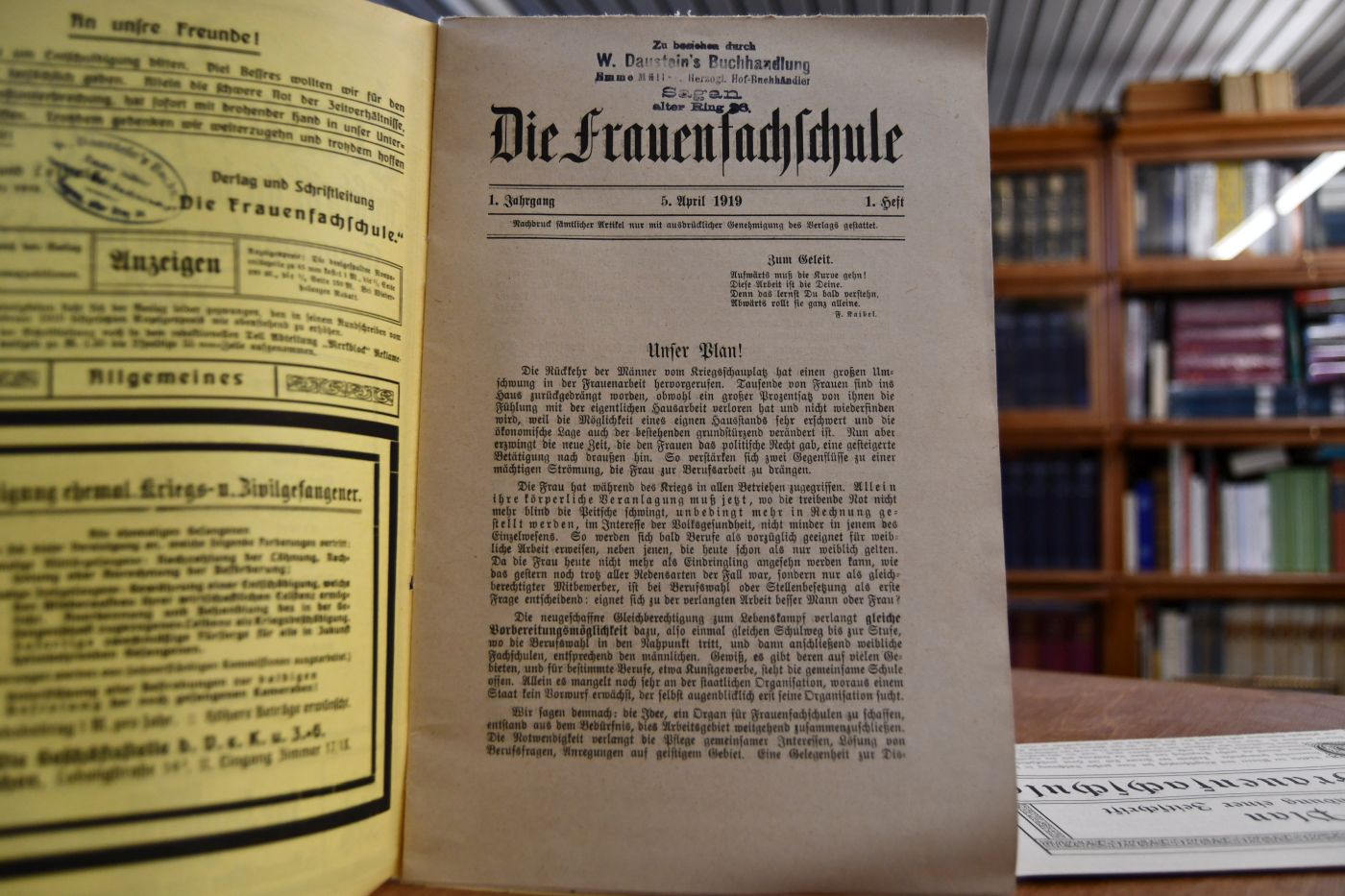 Die Frauenfachschule. Zeitschrift für die berufliche Frauenarbeit. 1. Jahrgang, Nummer 1, 1919.