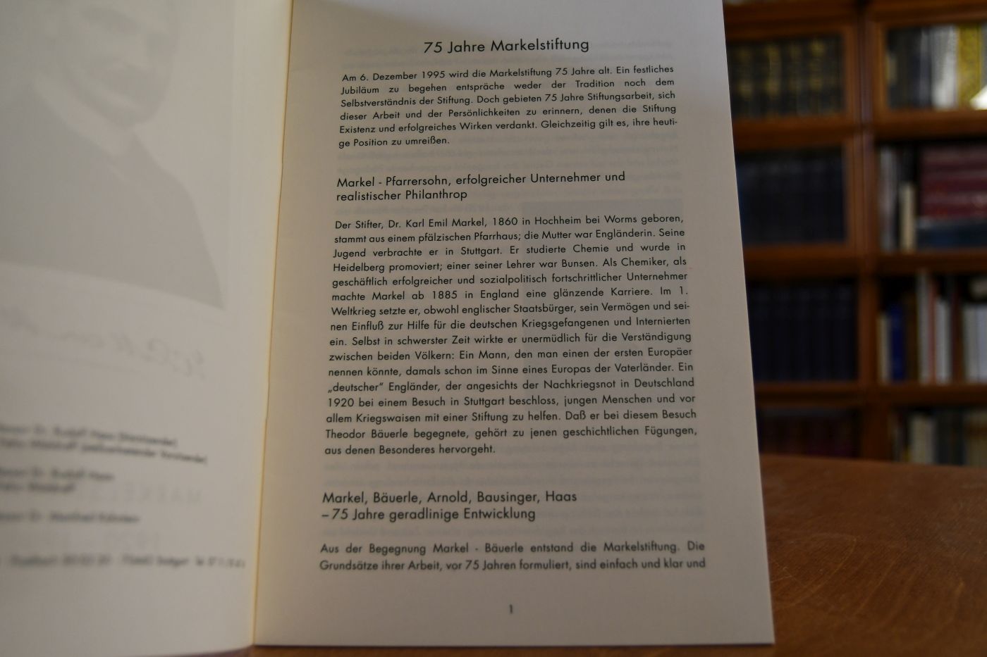 75 Jahre Markelstiftung 1920-1995.