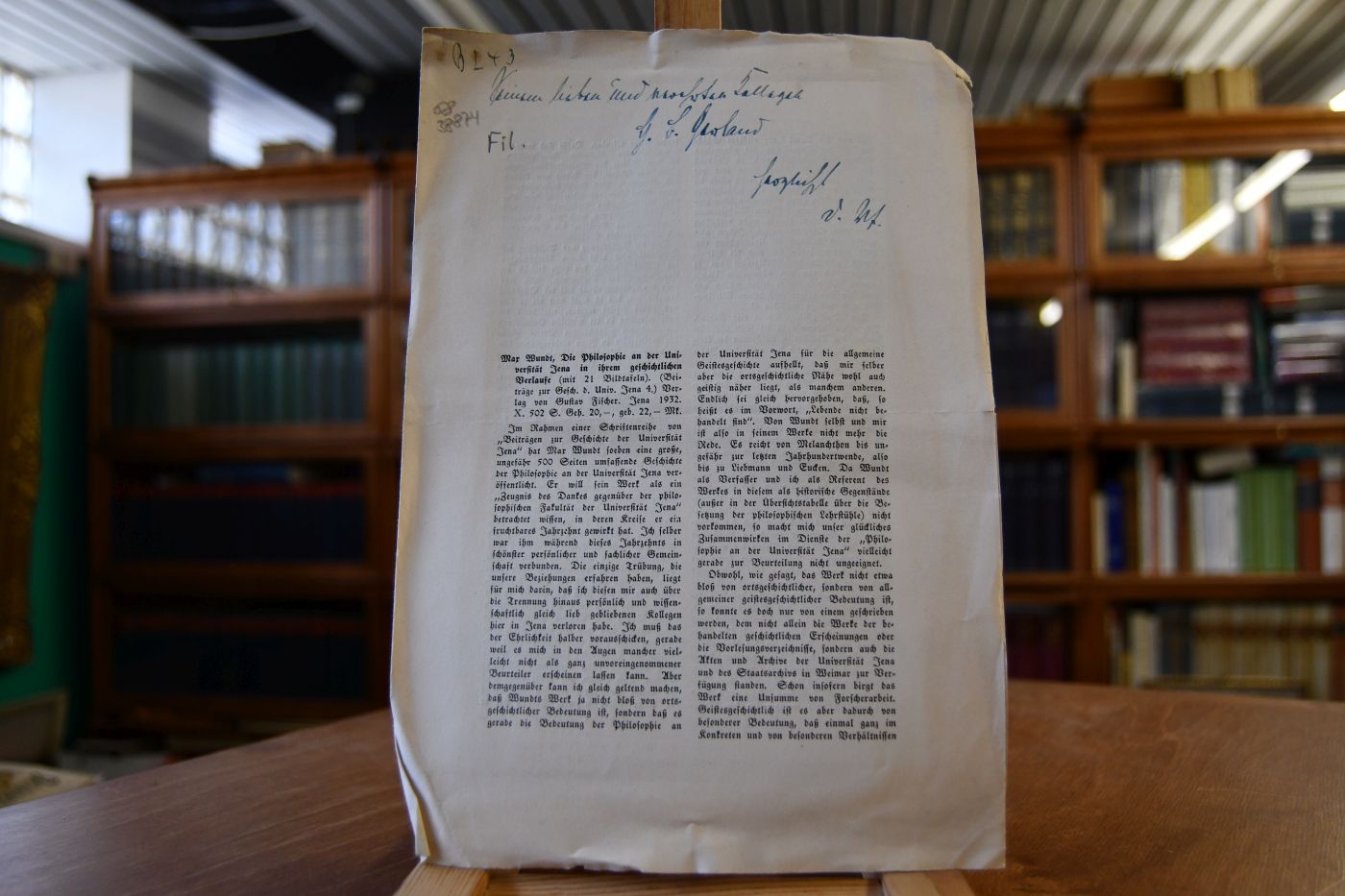 Buchbesprechung Max Wundt, Die Philosophie an der Universität Jena in ihrem geschichtlichen Verlaufe.