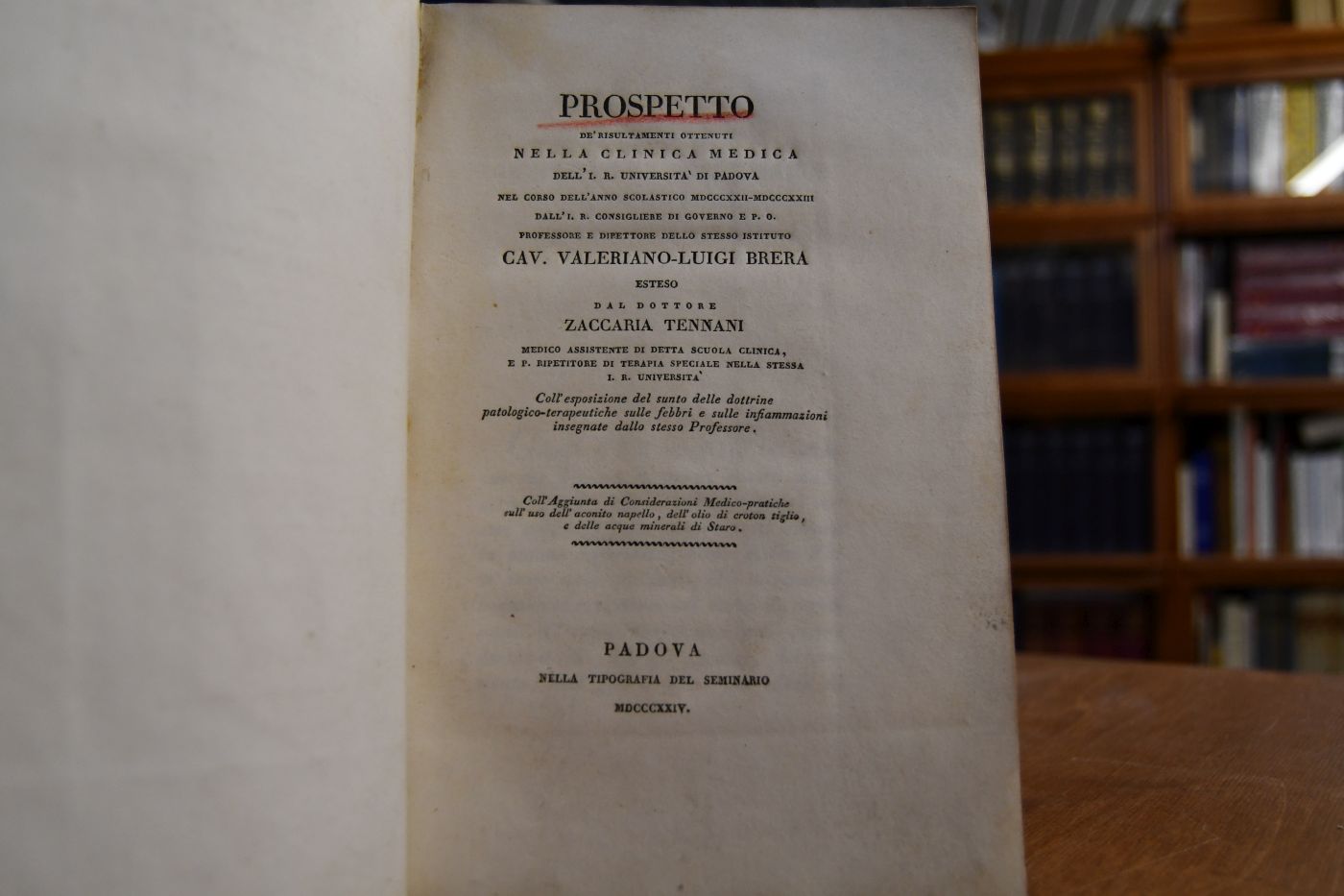 Prospetto de risultamenti ottenuti nella clinica medica dell`l r. universita padova nel corso dell`anno scolastico MDCCCXXII-MDCCCXXIII.
