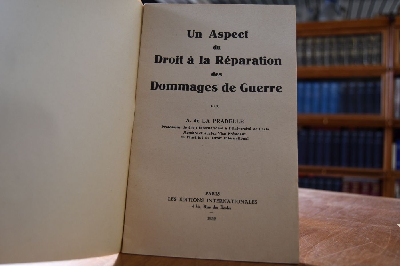 Un Aspect du Droit à la Réparation des Dommages de Guerre.