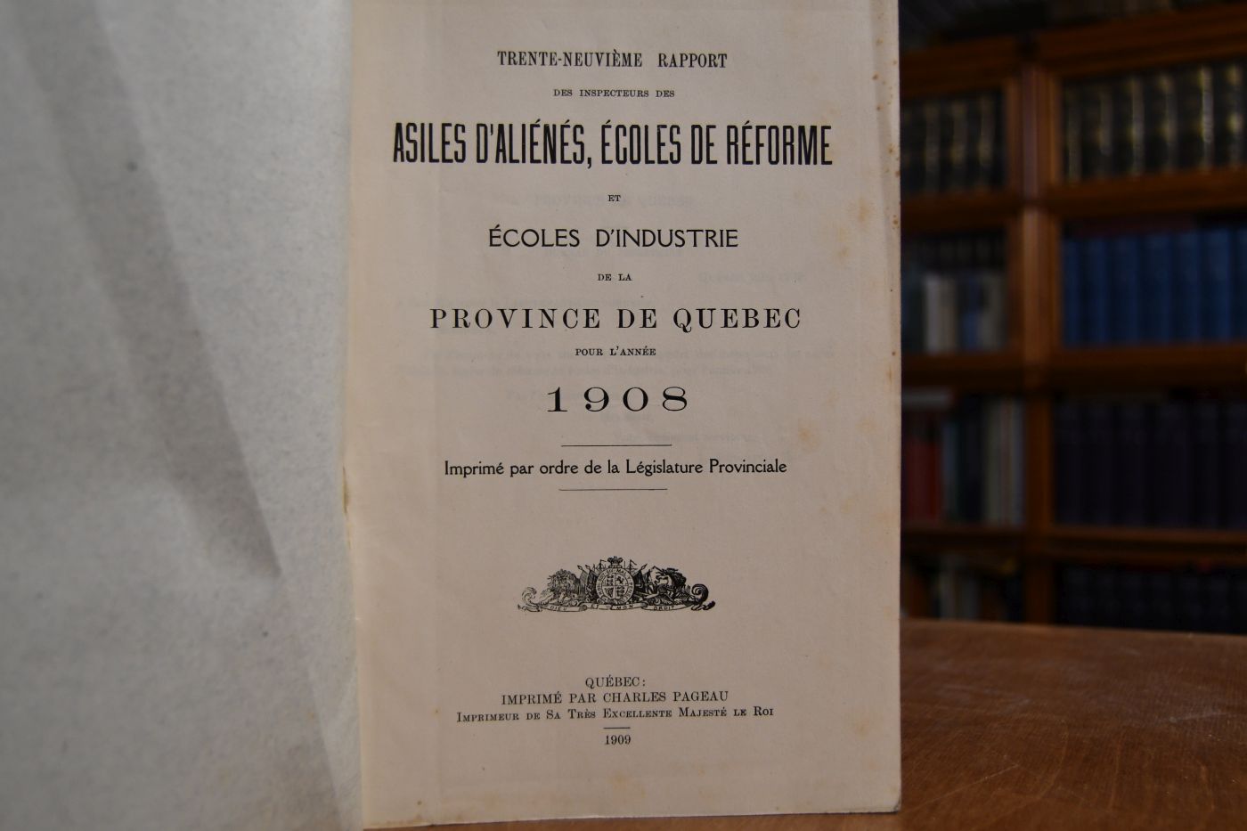 Trente-neuvieme Rapport des Inspecteurs des Asiles d`Aliens, Ecoles de reforme et Ecoles d`industrie de la Province de Quebec pour l`annee 1908.