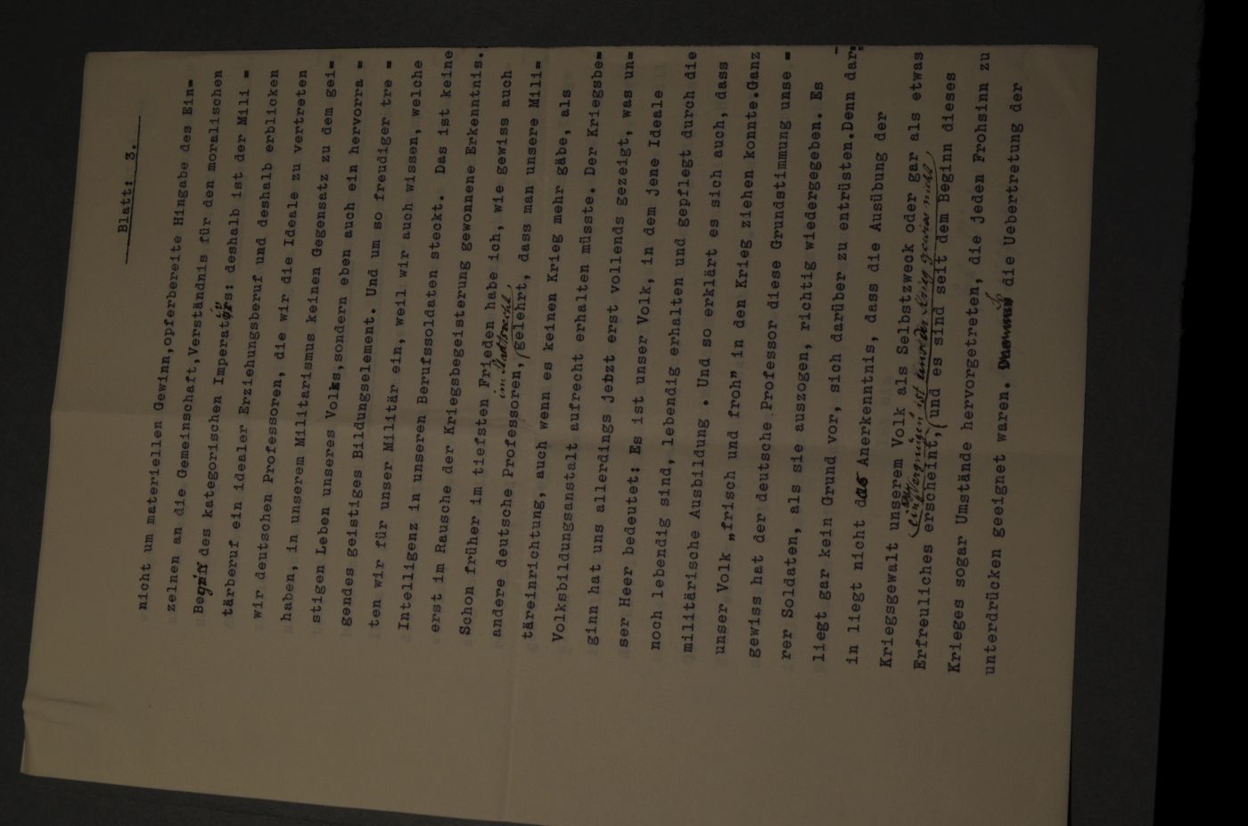 Maschinenschriftlicher, unterschriebener Brief an eine unbekannte Redaktion vom November 1914.
