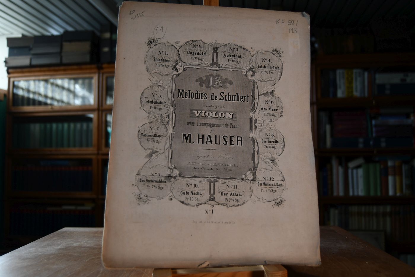12 Melodies de Schubert transcrites pour le Violon avec accompagnement de Piano par M. Hauser. No. 1 Ständchen.