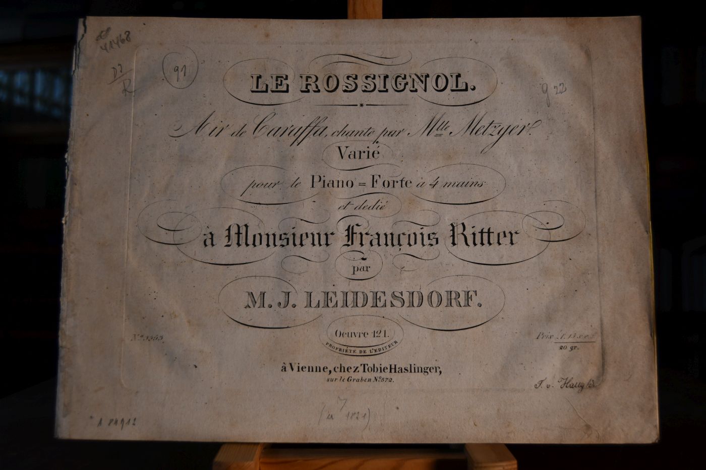Le Rossignol. Air de Caraffa, chante par Mlle. Metzger. Varie pour le Piano-Forte a 4 mains et dedie a Monsieur Francois Ritter. Oeuvre 121.