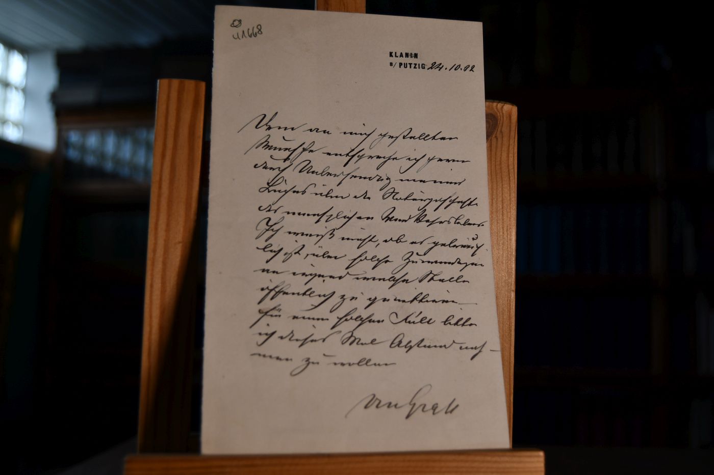 Handschriftlicher Brief des deutschen Rittergutsbesitzers und Parlamentariers Leo von Grass-Klanin (1832-1917) vom 24.10.1902 an die Naturforschende Gesellschaft in Danzig.