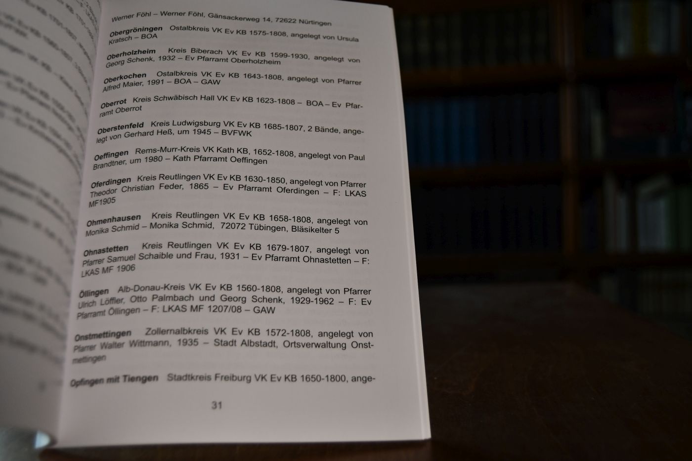 Verzeichnis der Kirchenbuchverkartungen und Ortsfamilienbücher in Baden-Württemberg.