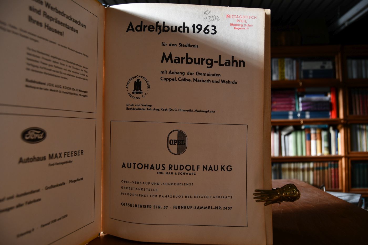Adreßbuch 1963 für den Stadtkreis Marburg-Lahn mit Anhang der Gemeinden Cappel, Cölbe, Marbach und Wehrda.