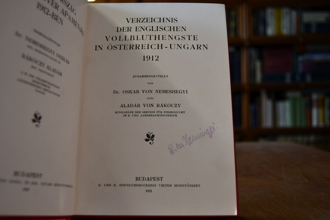 Ausztria-Magyarország angol telivér apaménjei 1912-ben / Verzeichnis der englischen Vollbluthengste in Österreich-Ungarn 1912.