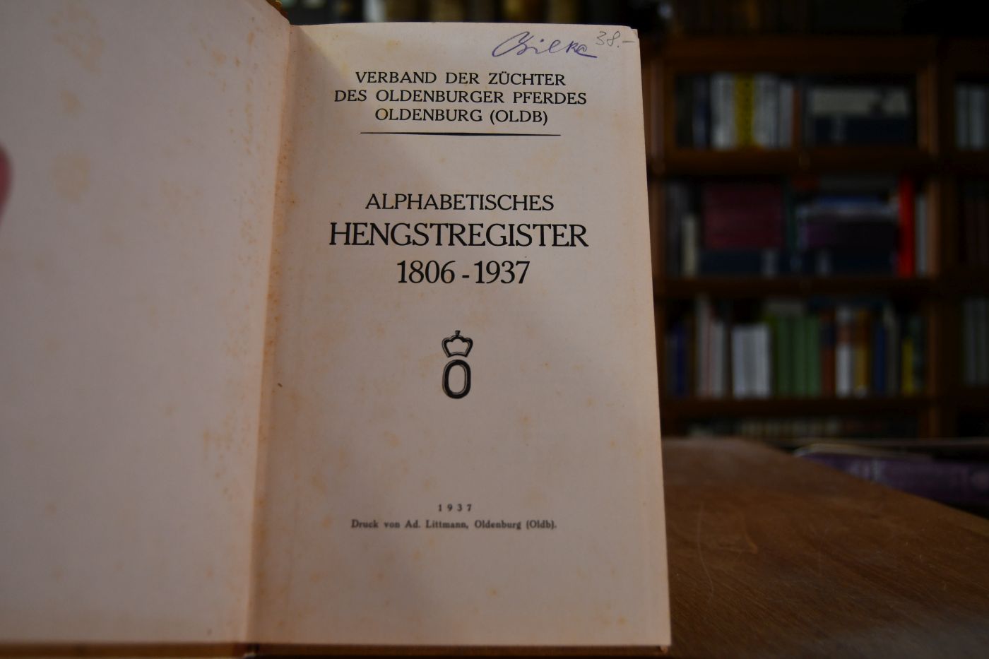 Alphabetisches Hengstregister 1806-1937.