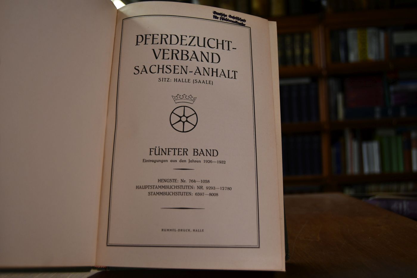 Stutbuch Pferdezuchtverband Sachsen-Anhalt. 5. Band Eintragungen aus den Jahren 1926-1932.