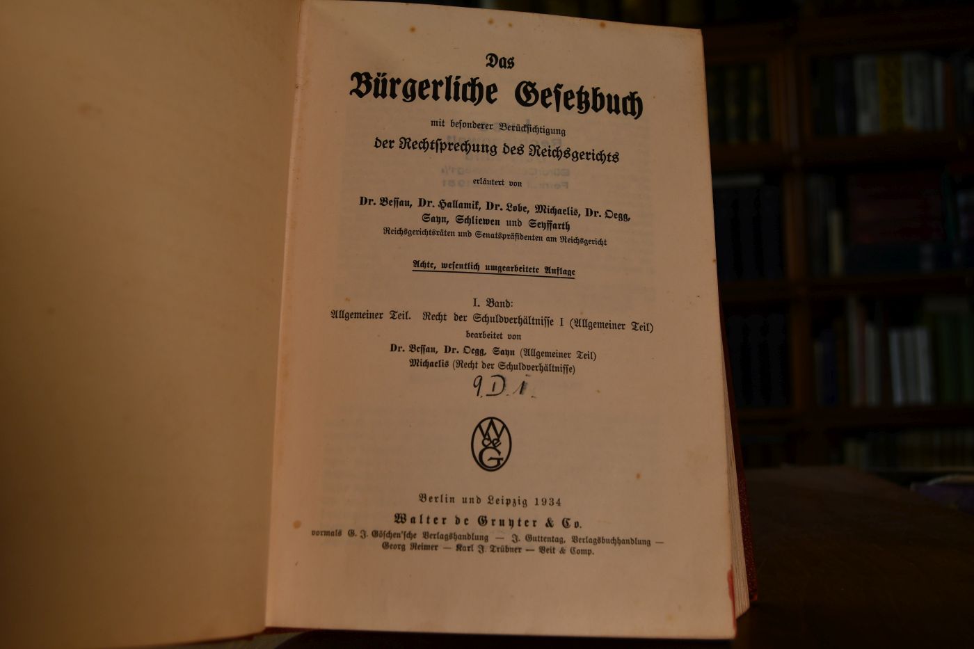 Das Bürgerliche Gesetzbuch mit besonderer Berücksichtigung der Rechtsprechung des Reichsgerichts. I. Band Allgemeiner Teil, Recht der Schuldverhältnisse I (Allgemeiner Teil).
