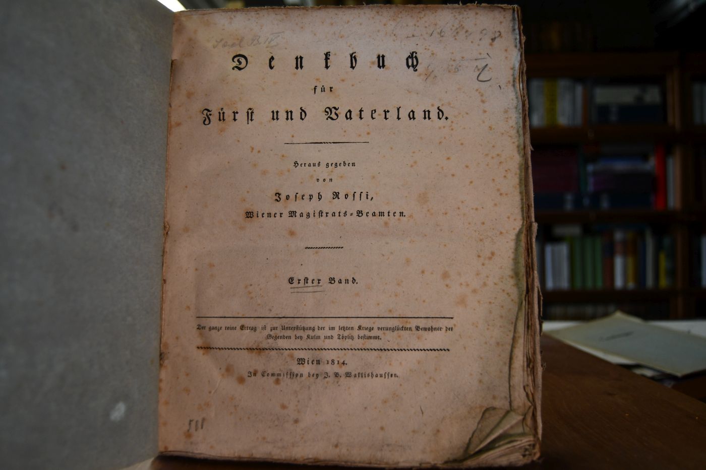 Denkbuch für Fürst und Vaterland. Erster Band (von 2) apart.