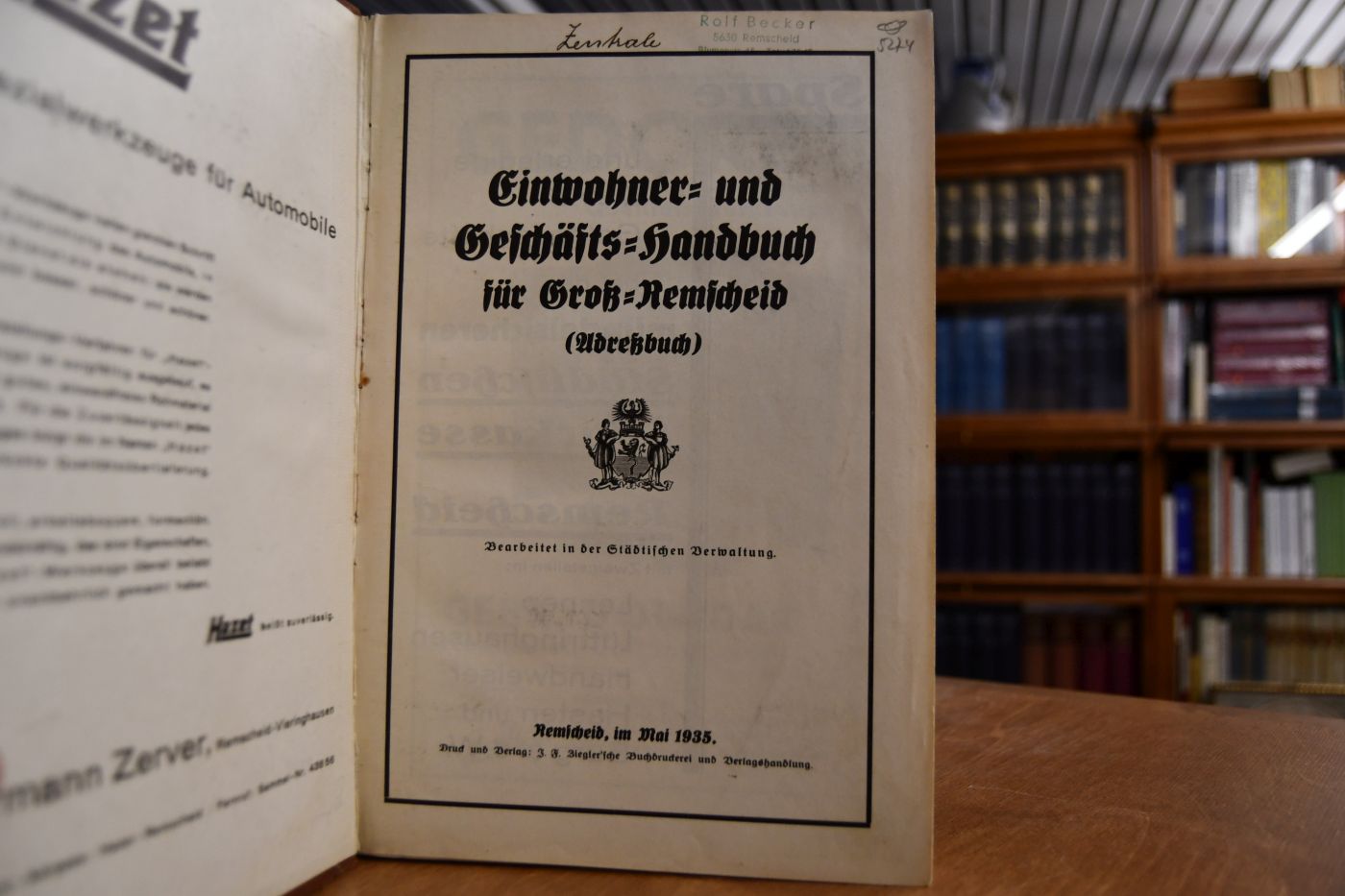 Einwohner- und Geschäftshandbuch für Groß - Remscheid (Adreßbuch) 1935